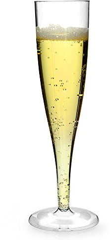 Regalzone ™ 20 x Clear Plastic Champagne Flute Glasses 160ml UK CA Marked at 125ml. Perfect for Weddings, Parties and Outdoor and Indoor Events