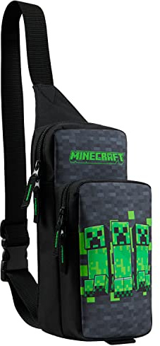 MINECRAFT Borsa Tracolla Bambino Borsa Ragazzo con Tracolla Regolabile per Viaggio Telefono Denaro Regalo per Gamer (Nero/Verde)