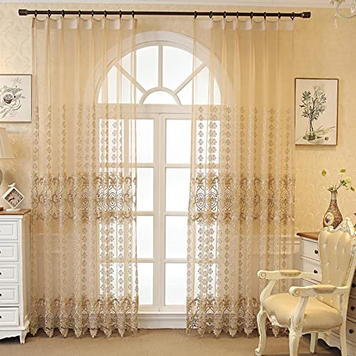 MANQILE Hohle bestickte Tüll- Vorhänge im europäischen Stil für Wohnzimmer, Schlafzimmer, Esszimmer, Fenstervorhänge
