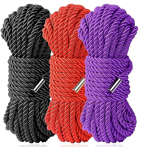 Sfcaris Silk Soft Rope, Skin Friendly Soft Nylon Silky Black Red Ropes 32Feet 8 mm (3 cloors)