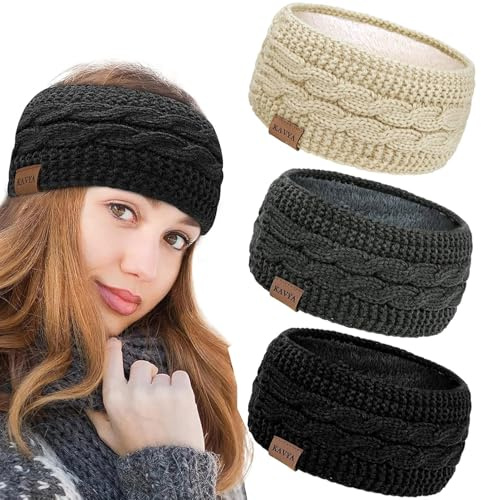 Kavya Stirnband Winter Ohrenwärmer Damen, Gestricktes Haarband Verdicken Haarreifen Elastisches Kopfband für Haarschmuck Mädchen Outdoor Workout Yoga Skifahren
