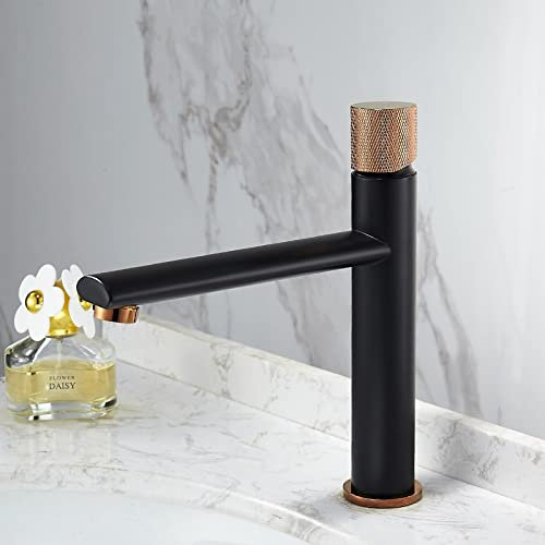 ZYCDP Waschbeckenarmatur Bad Einhebelmischer Waschbecken Bad Mischbatterie Bad Messing Badarmatur Heiß Und Kalt, Schwarz+Roségold
