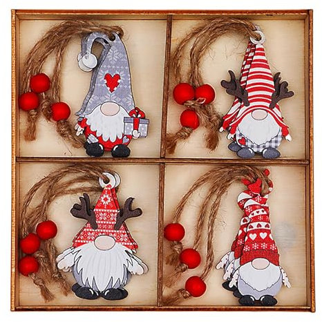 Rumyve 12 Pcs Christmas Decorations - Colorful Wooden Gnome Pendants for Tree, Festive Hanging Ornaments, Holiday Gnome Crafts, Party Decor, Children's (Style C)