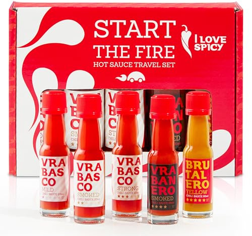 Start the Fire Set de Viaje 5 x 20 ml Salsas Picantes Artesanales | Fermentadas, Vegan, Sin Gluten, Kit Degustación Compacto, Regalo Original para Amantes del Picante y BBQ