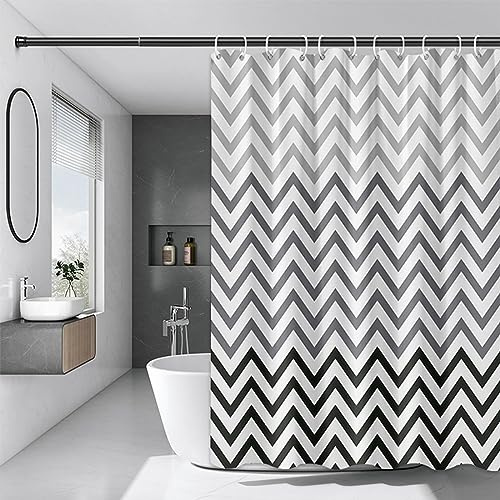 Chenbing Art Duschvorhang 120x190cm Schwarz und Weiß Gewellten Duschvorhänge Wasserdichter Polyester Stoff Anti Schimmel Badevorhang für Badewanne Badezimmer ohne Bohren mit ösen und 12 Duschringen