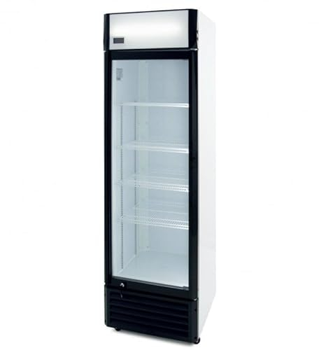 ROMUX® Armario Expositor Refrigerador 1 Puerta de Cristal 300 Litros Doble Cristal Templado Refrigeracion Ventilada Antivaho 600x550x1950 mm | Vitrina Expositora Refrigerada | Nevera Frio Bebidas