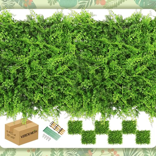 VERDEARTH Artificial Plant Wall Panels, 6pcs of 50 x 50cm Fern Greenery, Ivy Privacy Hedge Fence Screening, Home Garden Outdoor Wall Decoration(A038, 6)