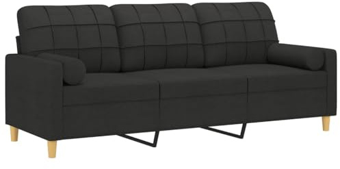 vidaXL Sofa 3 Sitzer, Couch mit Zierkissen, Liegesofa für Wohnzimmer, Polstersofa Sessel Relaxsofa Loungesofa Relaxcouch, Schwarz Stoff