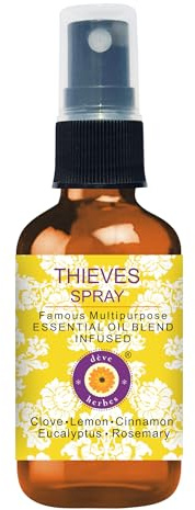 Deve Herbes Thieves Multipurpose Essential Oil Blend Infused Spray for Aromatherapy and Topical Skin Application for Kids and Adults 100ml (3.38 oz)