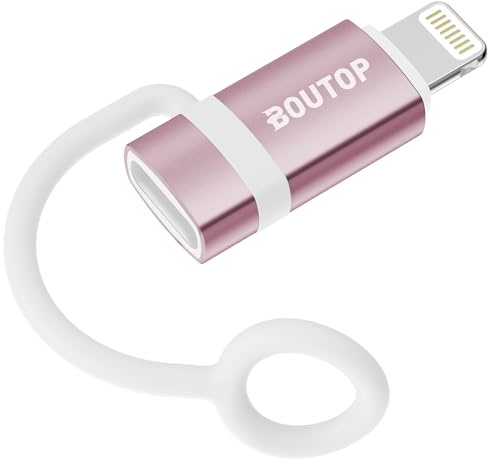 BOUTOP 36W USB C auf Lightning Adapter [Apple MFi Zertifiziert] für Schnelles Laden und Datenübertragung,mit Anti-Verlust-Seil für iPhone 14 13,iPad Air 4/Mini 5-Rosa, Nicht für OTG/Audio