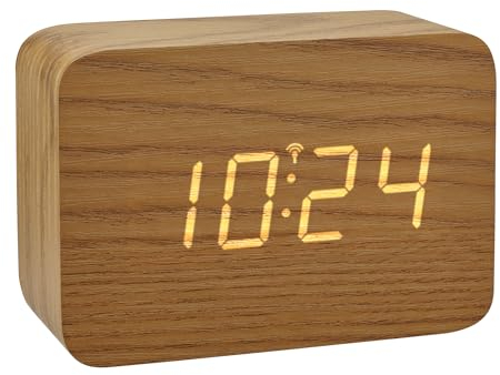 TFA Dostmann Design Funk-Wecker in Holz-Optik Clocco, 60.2549, Kunststoff, L 100 x B 41 x H 70mm (Hellbraun)