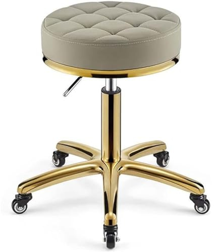 Gruytoie Rollhocker, Drehhocker, Höhenverstellbarer Friseurhocker Auf Rädern, Robuster Hydraulischer Metallhocker Mit Goldener Stuhlstange Für Küche, Salon, Massage, Klinik, Bar, Büro (D)