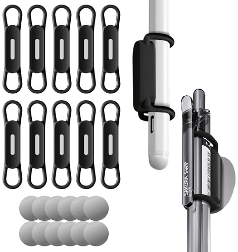 Nearockle 10-Pack Magnetischer Stifthalter, Silikon Verstellbarer Stiftschlaufe für Schreibtisch, Kühlschrank, Whiteboards, Stiftring Büro Schreibtisch Zubehör Marker Organizer (schwarz)
