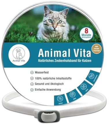 Animal Vita® Katzen Zeckenhalsband [100% natürliche Inhaltsstoffe] - effektiver Schutz vor Ungeziefer - Flohhalsband, wasserfest, zuverlässiger Schutz vor Zecken und Ungeziefern