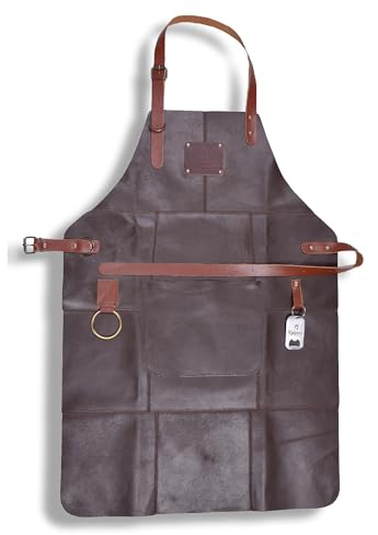 Kylians Lederne Schürze - Dunkelbraun - 81 x 56 cm - Grillschürze - Küchenschürze - BBQ Schürze - Lederschürze - Barbecueschürze