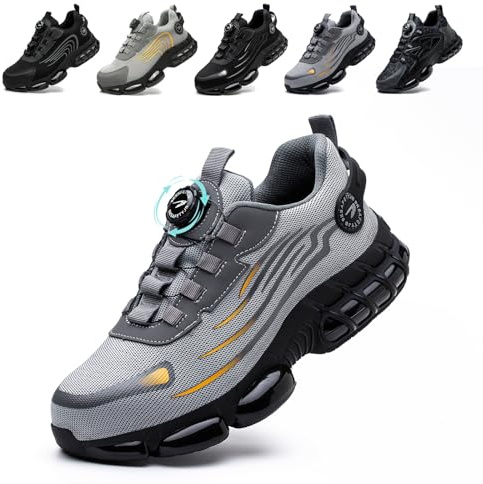 Arbeitsschuhe Herren Damen Sicherheitsschuhe Stahlkappenschuhe Sportlich Atmungsaktiv rutschfeste Safety Shoes Grey 44 EU
