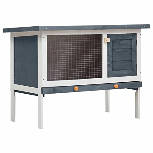 Kaninchenstall 1 Ebene, CIADAZ Hasenstall, Hasenkäfig, Doppelhausninchenställe,Tierhaus, Kleintierstall, Kaninchenhaus, Haustierstall, Kaninchen Häuser, Grau Holz