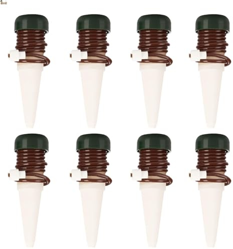 BricoLoco.com Lot de 8 cônes d'arrosage en céramique pour arroser les plantes et les pots en vacances, arroseur automatique goutte à goutte à la demande, piquet en céramique avec sonde pour arrosage