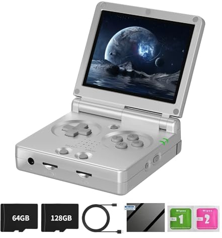 RG35XXSP Retro Clamshell Games Consoles Built-in 64G+128G TF Card 10000+ Games Portable Style Flip Hand Held Game Video Consoles Linux System Silver