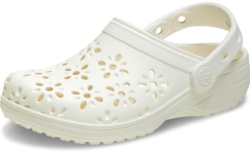 Crocs Unisex-Adult Classic Clogs with Floral Cut Out Design, Chalk, 8 Women/6 Men