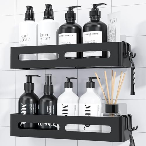 Kitsure Duschablage ohne Bohren - 2er-Pack, Duschregal ohne Bohren mit großer Kapazität, rostfreies wandmontiertes Badezimmer organizer, Selbstklebende Duschablage, 33.5 x 12.0 x 5.5 cm, Schwarz