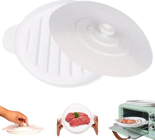 Microwave Bacon Tray with Lid 9.5x7.8 Inch Bacon Crisper Round Silicone Baking Pan Heat-Resistant Bacon Tray with Dual Ears for Cooking Roasting Steaming HOME