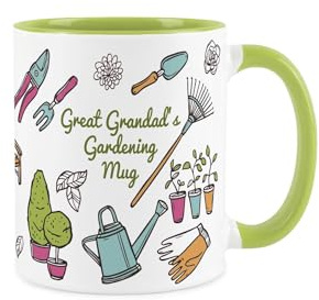 Purely Home Great Grandads Gardening Mug - Gardening Accessories & Tools Presents - White & Light Green Coffee/Tea Gift for Gardeners 11oz