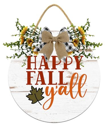 Happy Fall Y'all Haustürschild, lustige Kränze, hängende Holzschild, Dekoration, rund, rustikales Holz, Bauernhaus-Veranda-Dekoration für Zuhause, Haustür-Dekoration, 30,5 x 30,5 cm