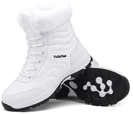NVBUKE Men'S Pu Waterproof Fur Lined Snow Boots Winter Warm Lace-Up Non-Slip Outdoor Warm Boots Suitable For Work Walking Hiking (white,12)