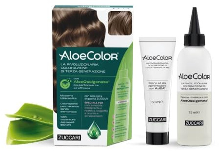 Zuccari AloeColor 7.1 Aschblond, permanentes Haarfärbe-Set, ohne Ammoniak und Paraphenylendiamin, angereichert mit Alooxygenat, patentiert, vollständige Abdeckung von weißem Haar