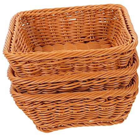 OFFSCH Cestini Intrecciati in Plastica Effetto Rattan 20x20x7 Cm, Portaoggetti Multifunzione Per Frutta, Snack e Pane, Set Da 3 Pezzi Per Cucina e Soggiorno