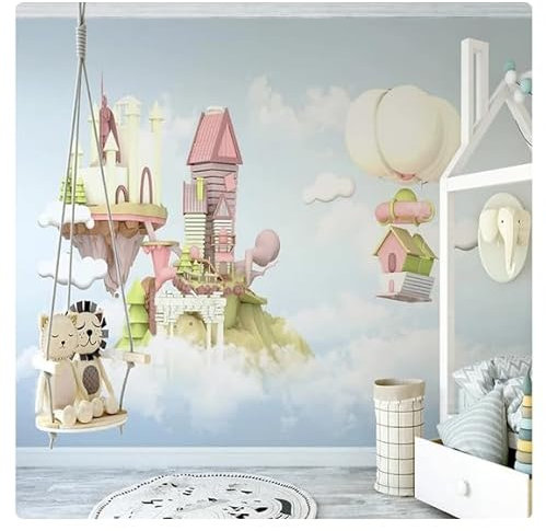 vsdhlsidgl Benutzerdefinierte Wandtuch 3D Burg Ballon Fantasie Blauer Himmel Weiße Wolken Tapete Kinderzimmer Schlafzimmer Hintergrund Wanddekor Wandbild*430 cm x 300 cm (169,3 x 118,1 Zoll)