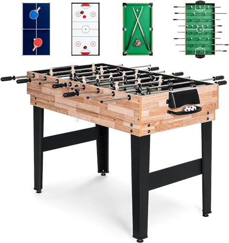 FCOUMY Gioco da tavolo pieghevole multiradio 4FT – calcio balilla (calciatore da tavolo)/ping-pong, hockey ad aria, biliardo, MDF, 124 x 82 x 61 cm (tavolo da gioco 4 in 1)