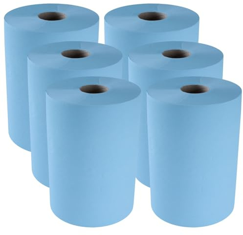 TECPO Papierrolle 3000 Blatt, 36x36cm, 3-lagig perforiert, recycelte Putztuchrolle blau, saugstarke Putzrolle -Geeignet für Industrie, Werkstatt, Restaurant und Gewerbe (6x500 Blatt)