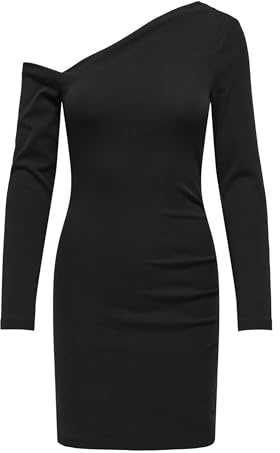 ONLY Assymetric Dress Onlvilla Robe asymétrique L/S CS JRS, Noir, S Femmes