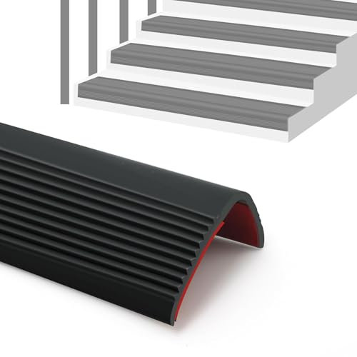 5 Meter Stair Anti-Slip Nosing, Stair Edge Protector, Self-Adhesive PVC Rubber Treads Edge Trim for Stairs & Flooring, Flexible and Durable Protection (25mm Width, Black)