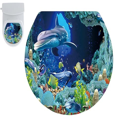 Cubierta de tapa del inodoro de pescado, cubierta del tanque del inodoro de mar | Pegatina de tapa del tanque de inodoro,Calcomanía de pared de baño de cáscara y impermeable para el hogar de baño
