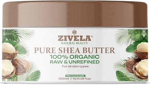 Zivela 100 % Bio Sheabutter 300ml, Raw & Unraffiniert Natürliche Körperpflege, Feuchtigkeitsspendend und Rückfettend Für Alle Hauttypen