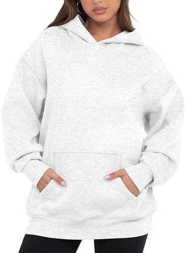 VIUTIL Womens Oversized Hoodies Fleece Loose Hooded Sweatshirt Fall Winter Outfits 2026 Trendy Clothes, White Grey, Medium