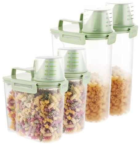 MUXHEL Lot de 4 boîtes de rangement de nourriture pour chien de 1,7 l et 3 l - Avec verre doseur - Boîte de rangement pour nourriture pour chien