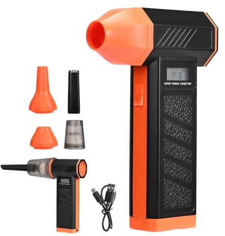 Soffiatore d'aria portatile e aspirapolvere 2 in 1, soffiatore d'aria senza fili da 150000 giri/min, ricaricabile da 5000 mAh, rimuovi polvere per la pulizia di PC, tastiera, auto, divano, casa