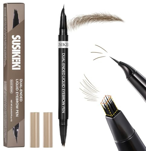 Dual-Ended Microblading Eyebrow Pencil for Women, 2 in 1 Liquid Eyebrow Pencil with Curved Tip and 4D Brow-Fection Microblading Pen, Shaped Fill HairLike Waterproof Lasting Eyebrows 02 Brown