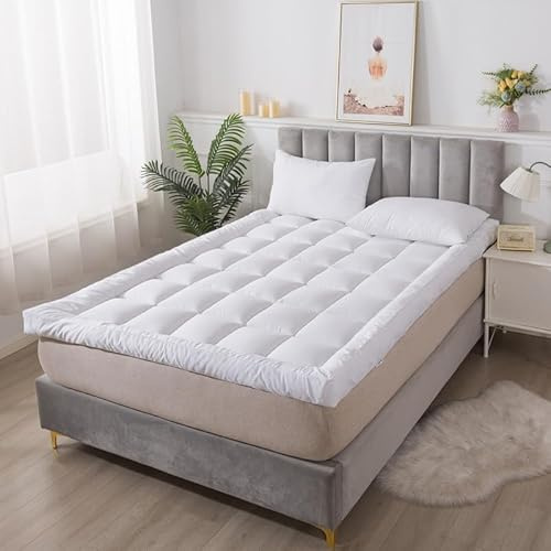 Heaven High Supersoft Mattress Topper Double Bed - 1100 GSM Filling 4 Inch (10cm) Thick Mattress Topper with Elasticized Corner Straps - White (Double 137x190 cm)