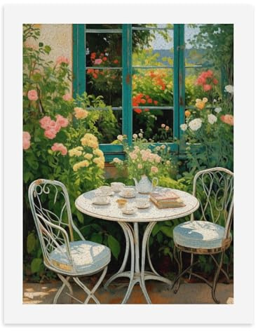 Paint by Numbers A Charming Garden Scene with A White Table Set for Tea Surrounded by Vibrant Flowers Digital Painting Kit for Adults Create Your Own Magical Scene Art Supplies Unframed 40x50CM