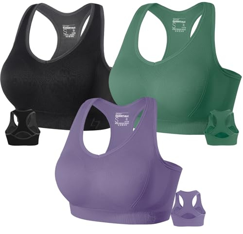 FITTIN Racerback Sports Bra for Women - High Impact Padded Activewear | Support Padded Seamless Comfortable Full Coverage Tops for Yoga Gym Workout Fitness for Plus Size Large Breasts Ladies