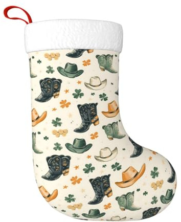 GVYGVY - Medias de Navidad grandes de 18 pulgadas, con puño suave, botas de vaquero kawaii, estampadas, medias familiares para decoraciones de Navidad de felpa para árbol de Navidad, día festivo