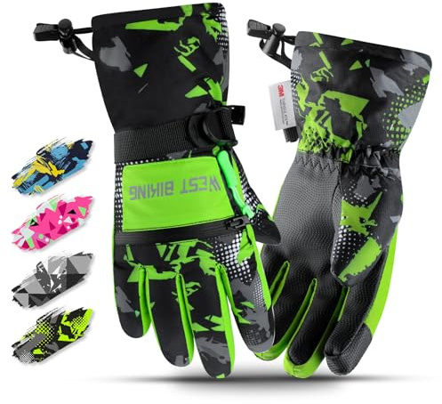 West Biking Skihandschuhe Kinder, 3M Thinsulate Warm Handschuhe Kinder Wasserdicht Winddicht, Winterhandschuhe Touchscreen, Kinder Handschuhe Winter Für 6-12 Jahre Jungen Und Mädchen