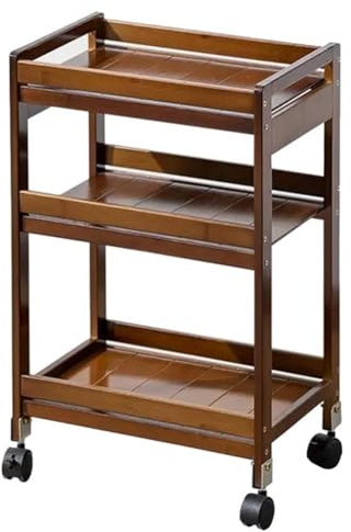 Carrello portaoggetti in legno a 3 livelli con ruote bloccabili, carrello da cucina mobile per ufficio, classe, casa e camera da letto, versatile carrello multiuso per una facile conservazione