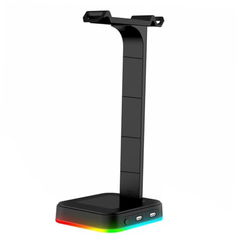 HOMSFOU Gaming Headset Display Stand Rgb Lighting Black USB Charging Dock for Desktop Use Headphone Holder for Desk Organization Light up Headset Stand for Gaming Setup