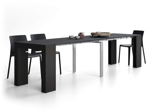 MOBILI FIVER, Evolution, ausziehbarer Konsolentisch, 45(305) x80 cm, Esche, Schwarz, Made In Italy